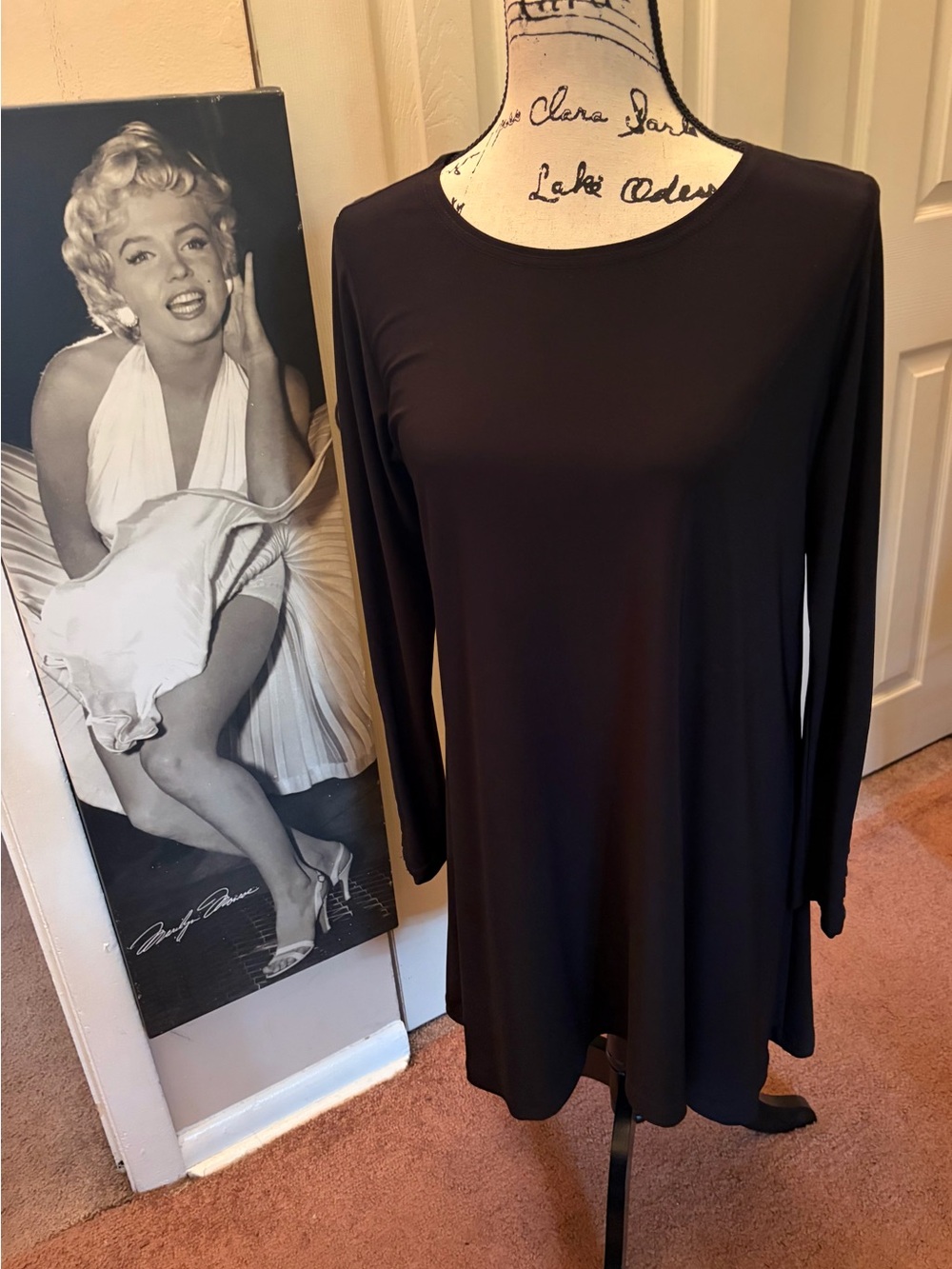 Sympli long-sleeve black round-neck tunic/ dress smooth stretch jersey knit. 10